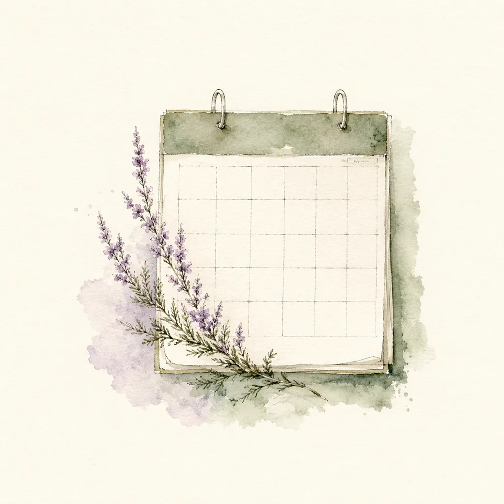 Watercolor calendar wreathed in heather