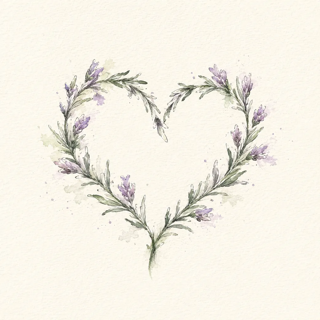 Watercolor heart wreathed in lavender